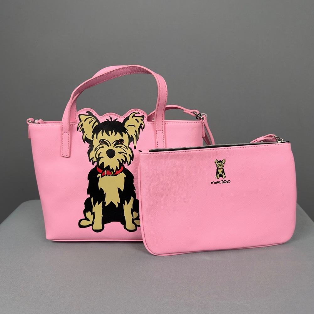 Marc Tetro Pink Yorkie Tote Bag and Pouch Set Yorkshire Terrier NWT